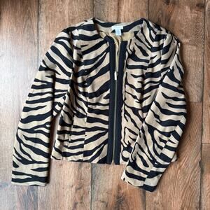 NWT Chico's Women's Jacket Size 2 Black And Brown Animal Print Zip Suede Feel